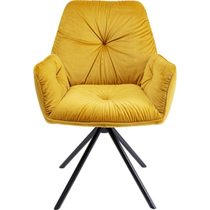 Chaise avec accoudoirs pivotante Mila velours jaune Kare Design