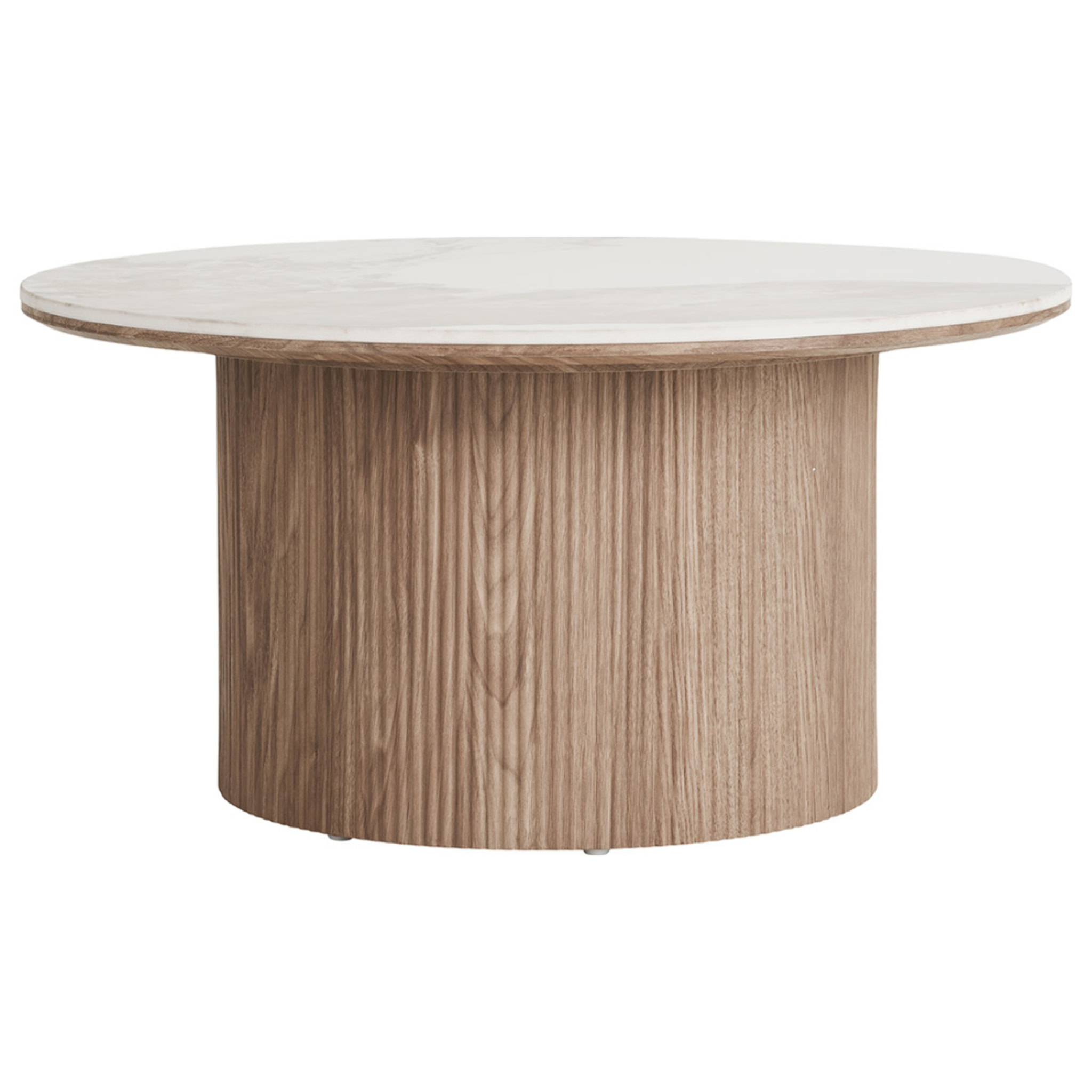 Lysa - table basse plateau effet marbre et pieds effets bois - 80 cm - Bois / Blanc