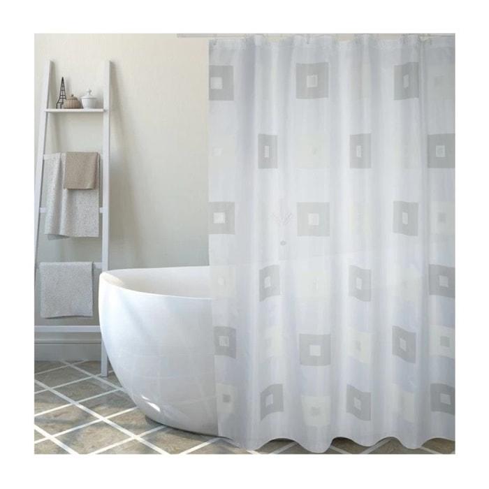 Rideau de douche Polyester BLOCK 180x200cm QUALITE PREMIUM Gris - Anneaux inclus MSV