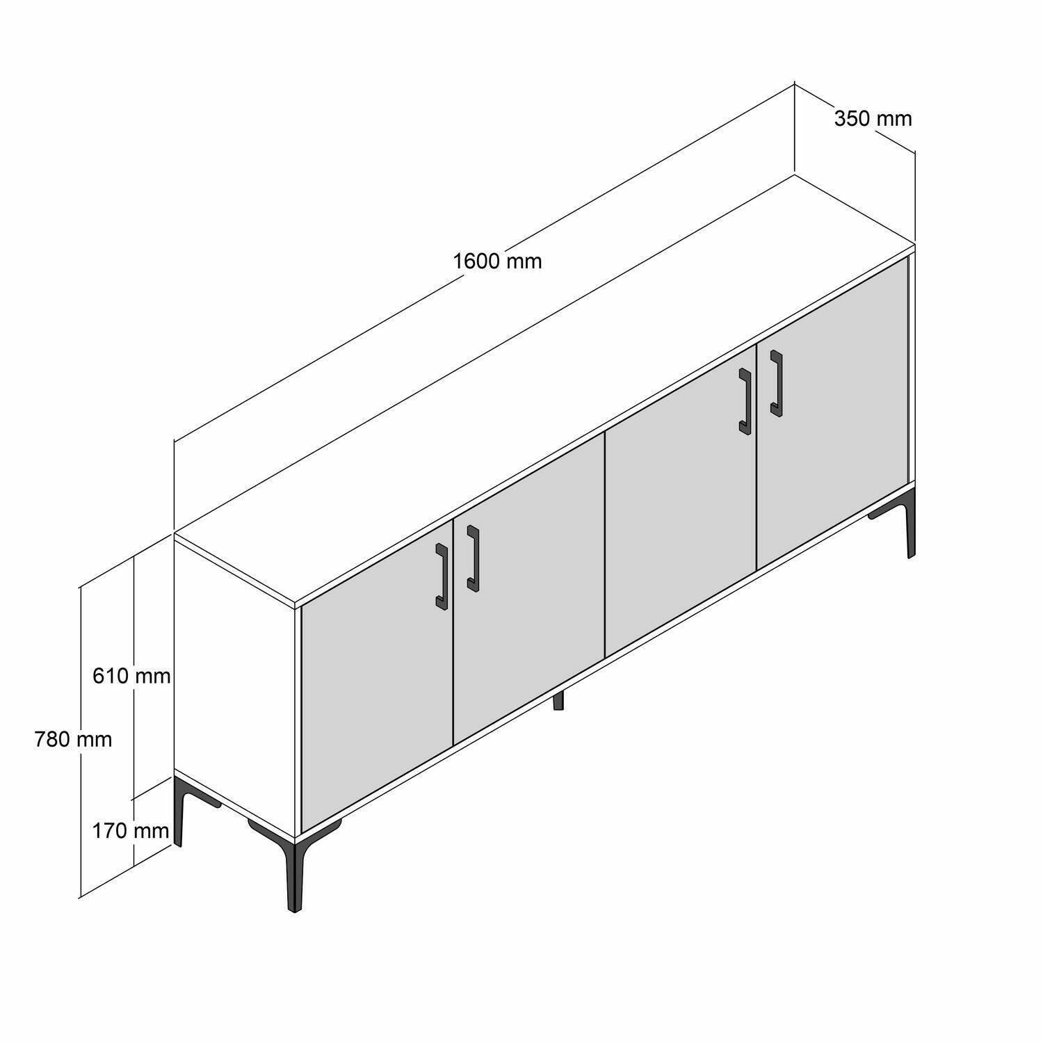 Credenza Daltobell, Buffet da soggiorno, Madia da salotto, Dispensa da cucina, 160x35h78 cm, Noce e Antracite