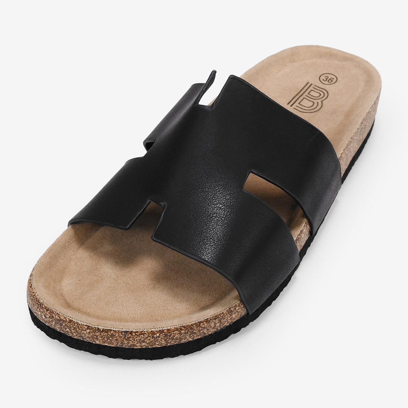 Sandalias planas negras con suela de corcho