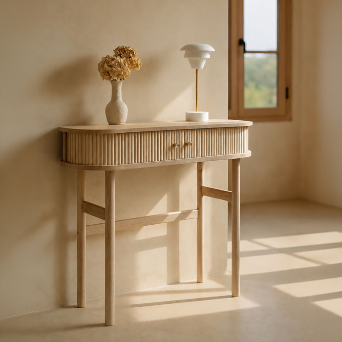 Console en bois clair avec portes coulissantes HECTOR