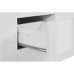 Credenza Ddapozz, Buffet da soggiorno a 2 ante e 3 cassetti, Madia da salotto, Credenza moderna, 100% Made in Italy, 180x40h80 cm, Bianco lucido