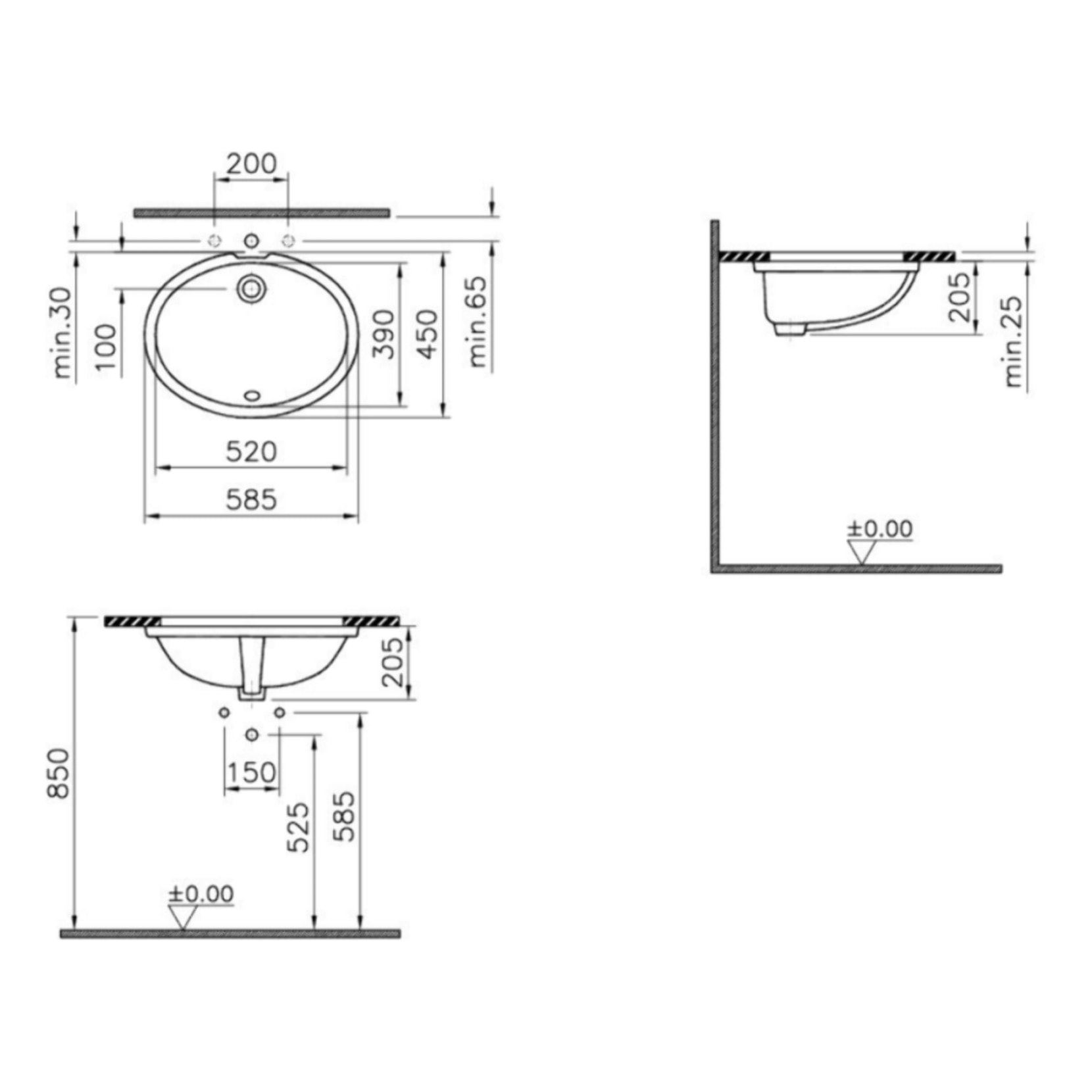 Vasque à encastrer par le dessous S20 52 cm