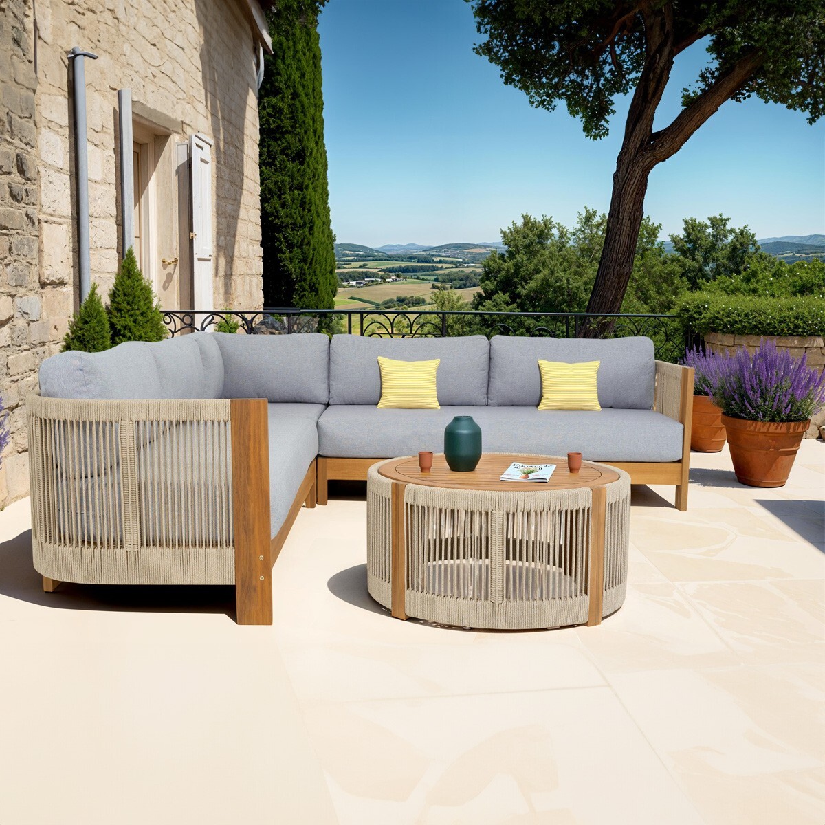Salon de jardin d'angle 5 places en bois FSC - PRAIA
