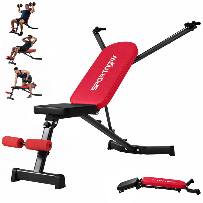 Banco de Musculación Plegable, Banco de Pesas, Respaldo Ajustable en 3 Niveles, Plano/Inclinación/Declive, Extensión de Pierna y Bandas de Resistencia, para Entrenamiento en Casa Gimnasio