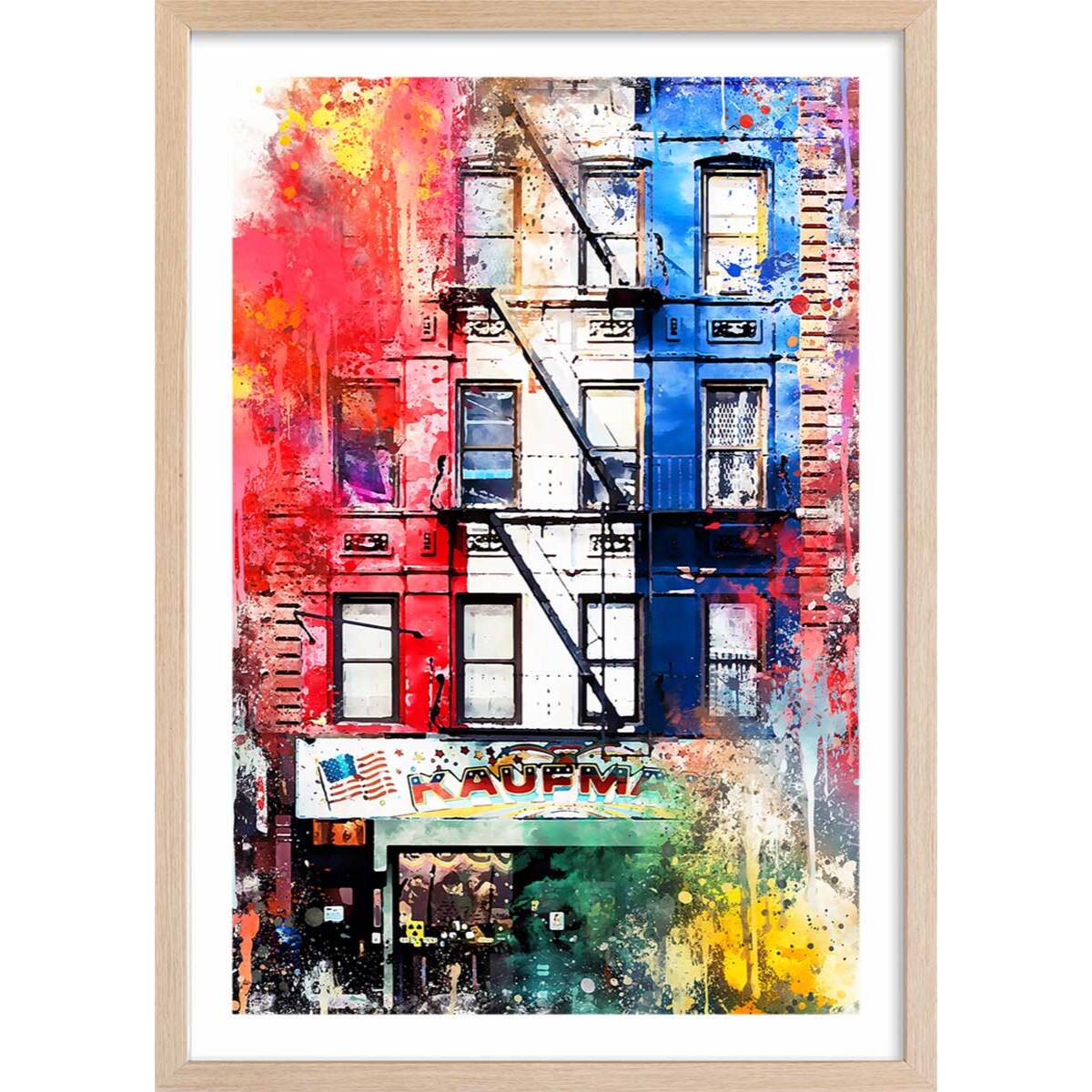 Affiche graffiti new york Affiche + cadre en bois - Chêne