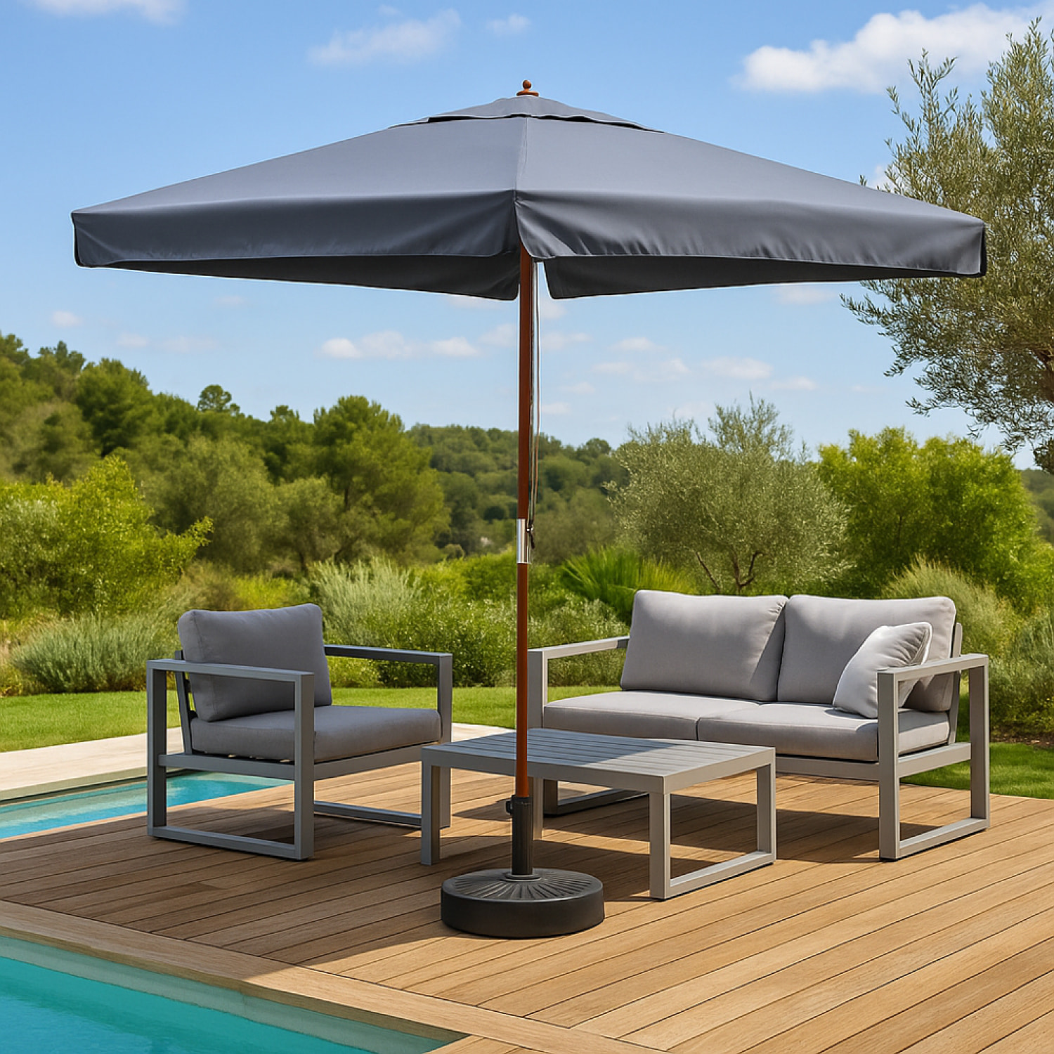Parasol carré en bois 3 x 3 m gris ULFI