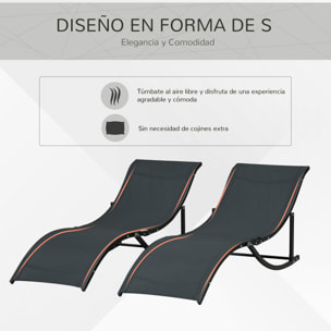 2 Tumbonas Plegables en Forma de S Aluminio Textilene para Piscina Terraza Negro