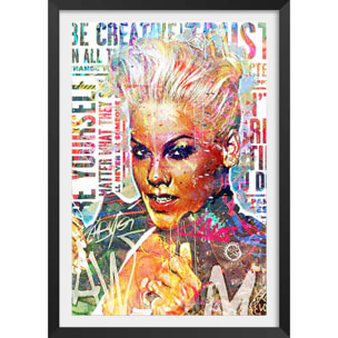 Affiche illustration graffiti pink Affiche + cadre en bois - Noir
