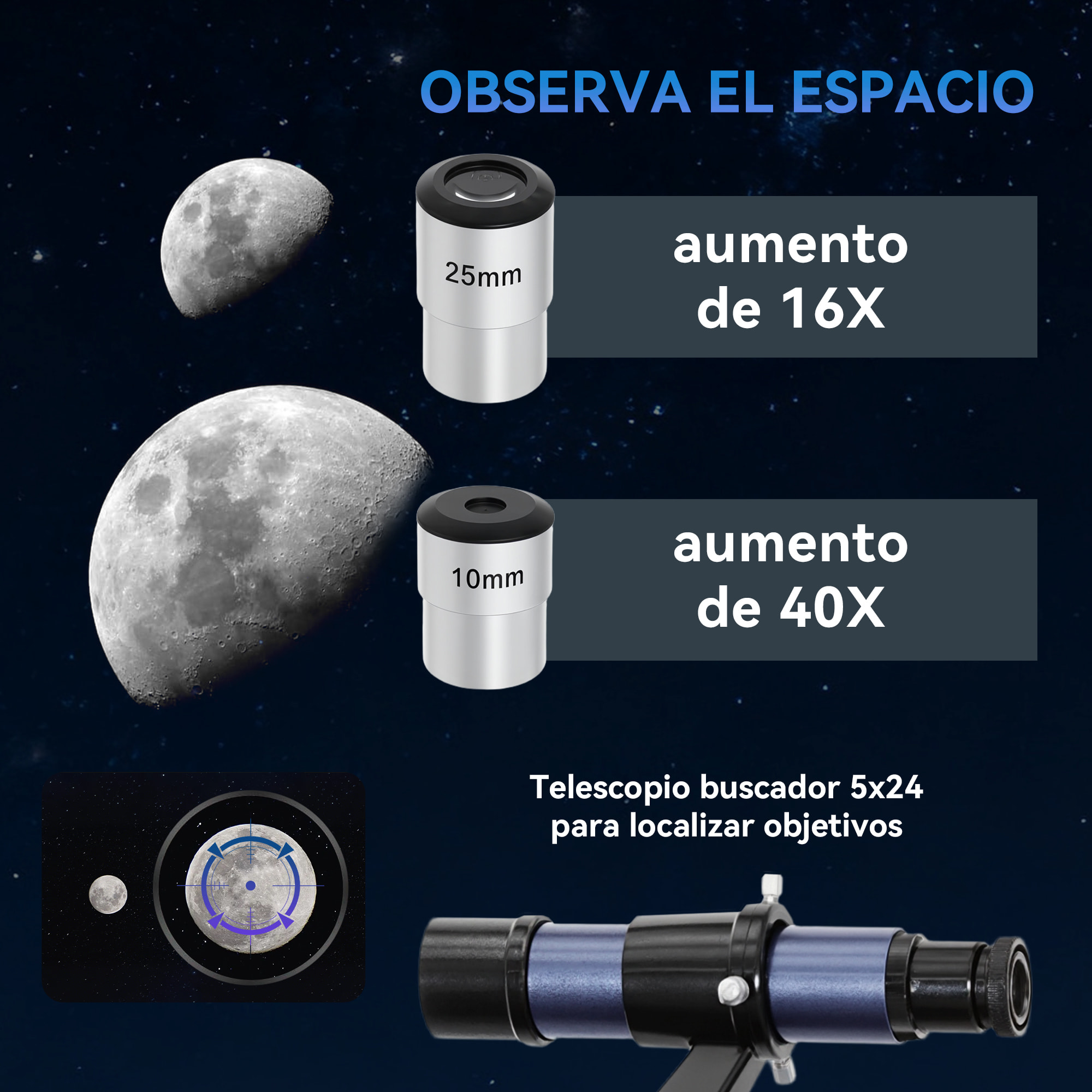 Telescopio Reflector Astronómico, Apertura de 114 mm, 16X-120X, 470 mm Telescopio Astronómico para Adultos, Principiantes y Niños, con Trípode Ajustable y Bolsa de Transporte