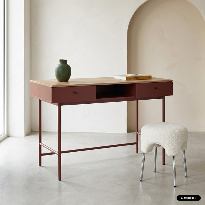 Bureau décor bois et fer 2 tiroirs 1 casier WILLIAM