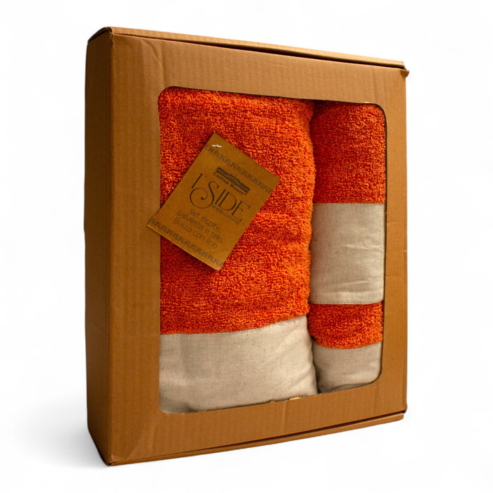 SET VISO, MANI E CORPO SPUGNA ZUCCA CON BALZA IN LINO