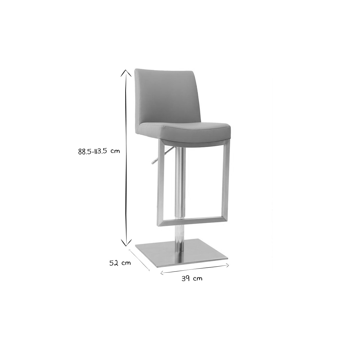 Tabouret de bar relevable gris et acier chromé KYLE