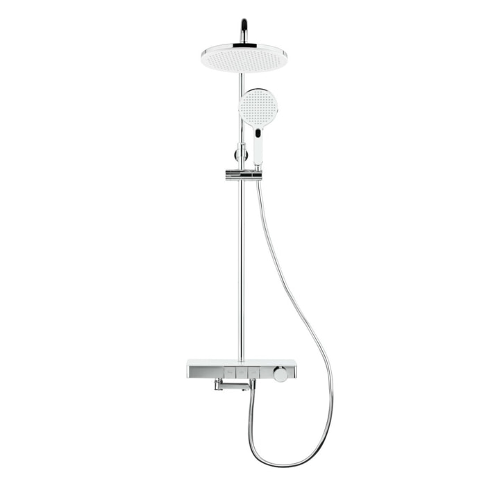 Colonne bain/douche avec douchette 3 jets, Mitigeur thermostatique, Barre réglable en hauteur Blanc/Chrome