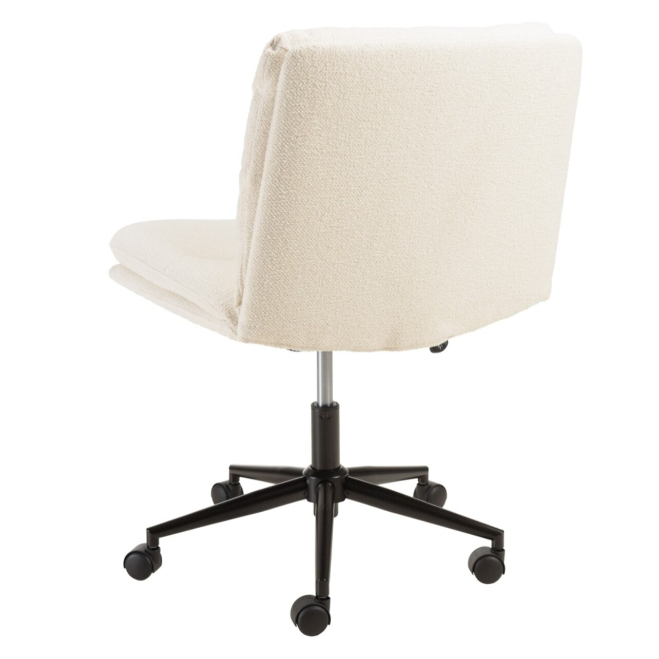 MINA - Chaise de bureau à roulettes en tissu écru dossier carré