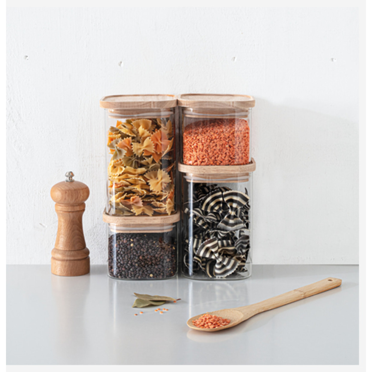 4 bocaux verre empilables couvercle bois Hermet