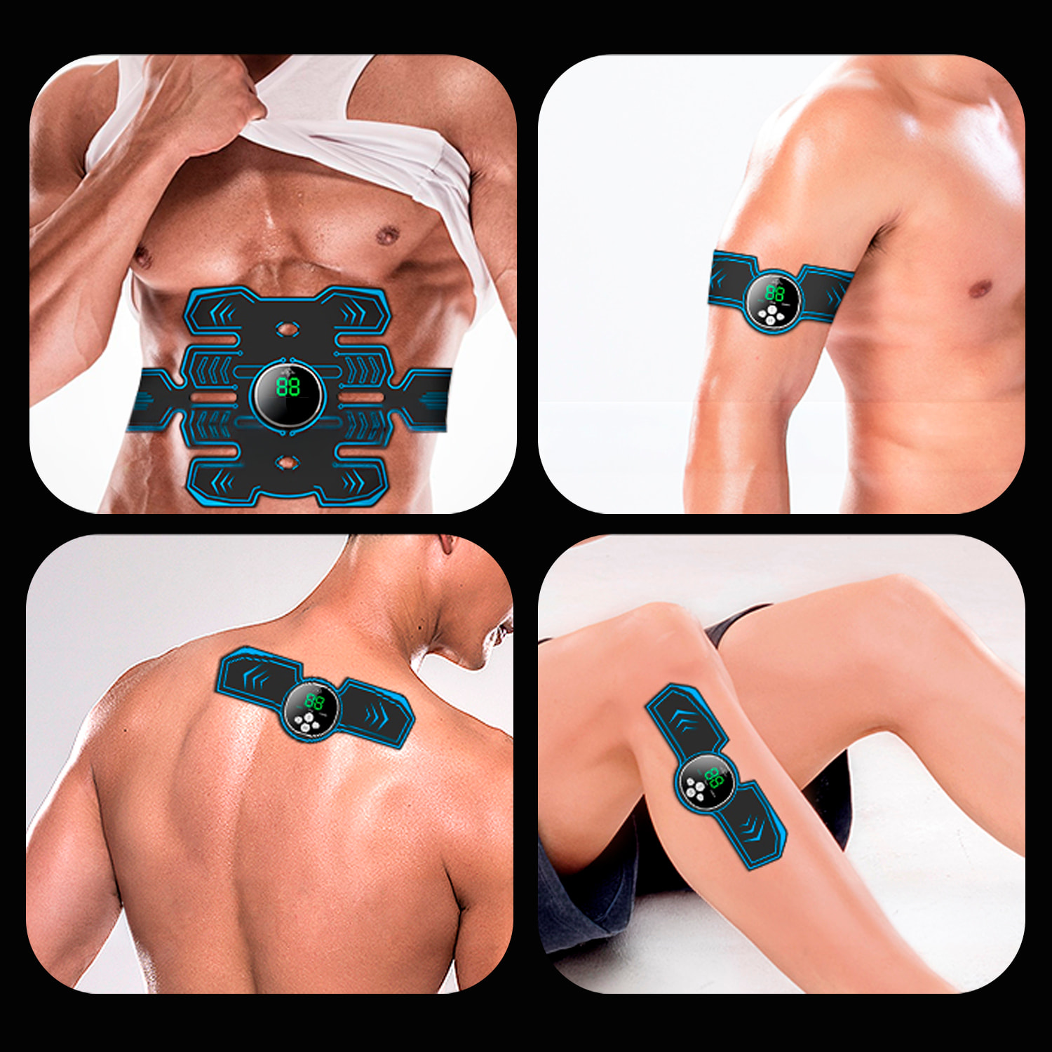 Stimolatore elettronico e massaggio EMS intelligente Y88. Per addominali, braccia e gambe. Batteria ricaricabile.