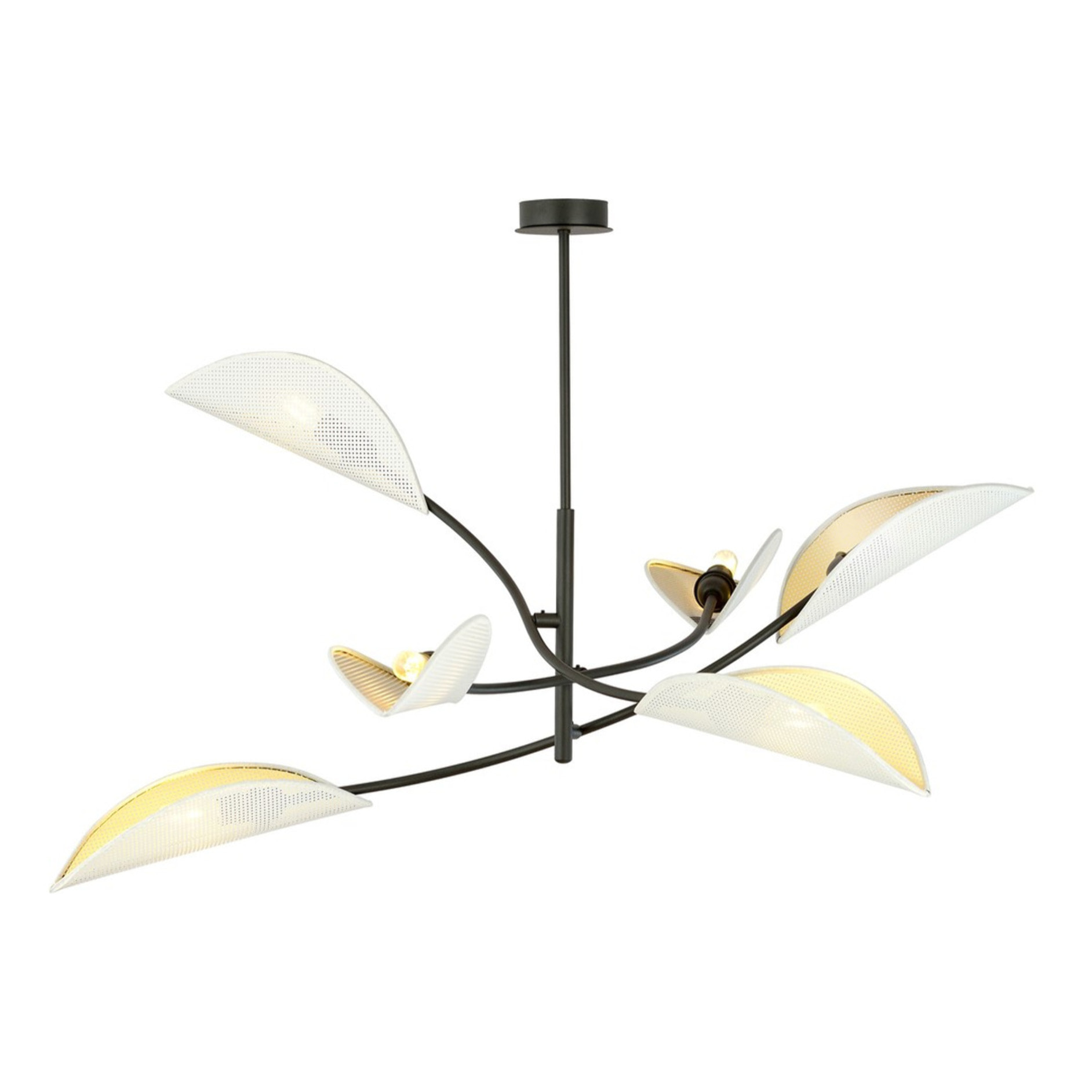 Lampada a sospensione Lotus in acciaio nero con paralumi a forma di foglia