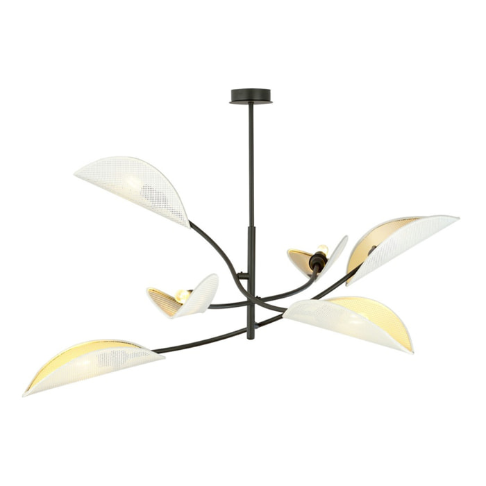 Lampada a sospensione Lotus in acciaio nero con paralumi a forma di foglia