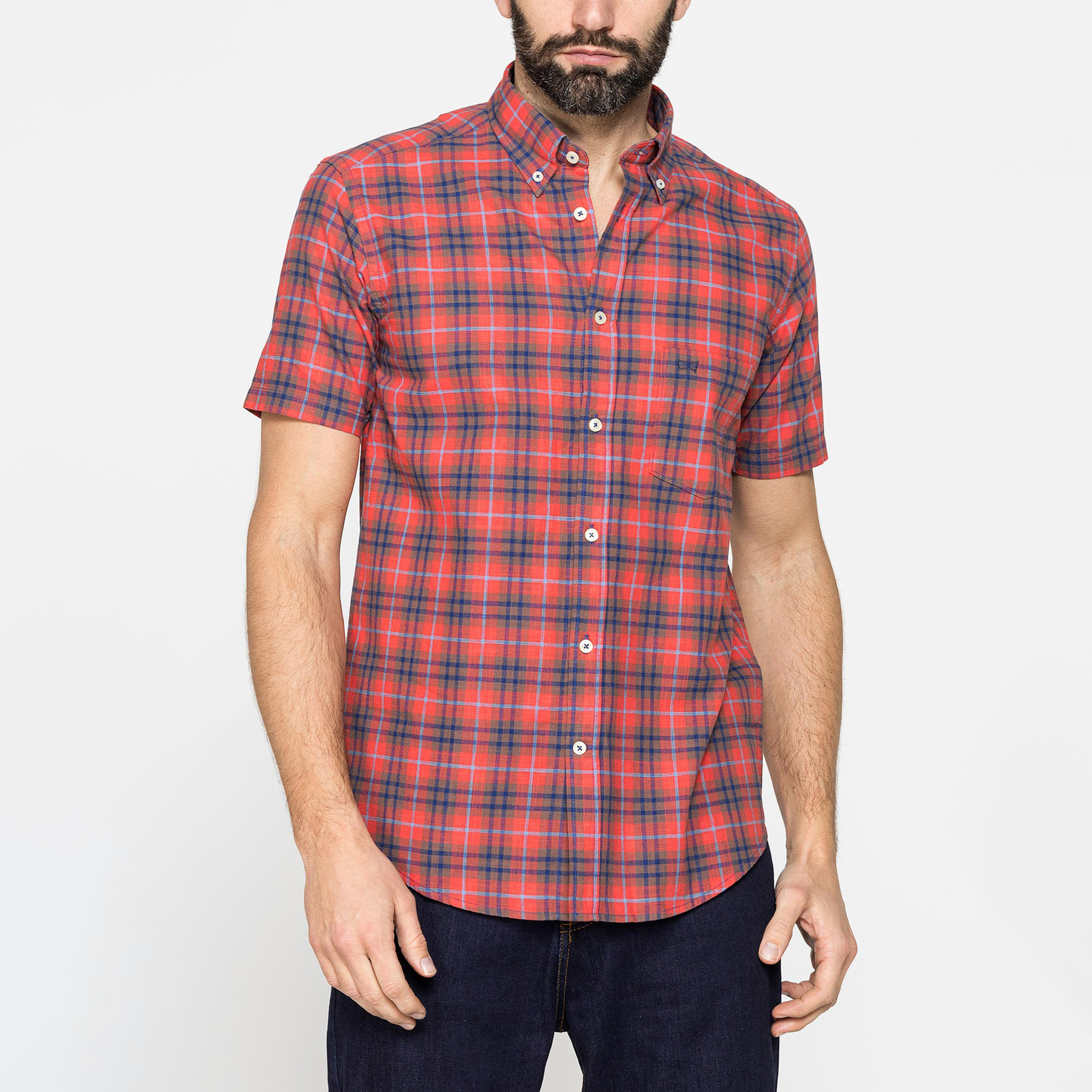 CAMICIA A MANICA CORTA IN COTONE FIAMMATO FANTASIA