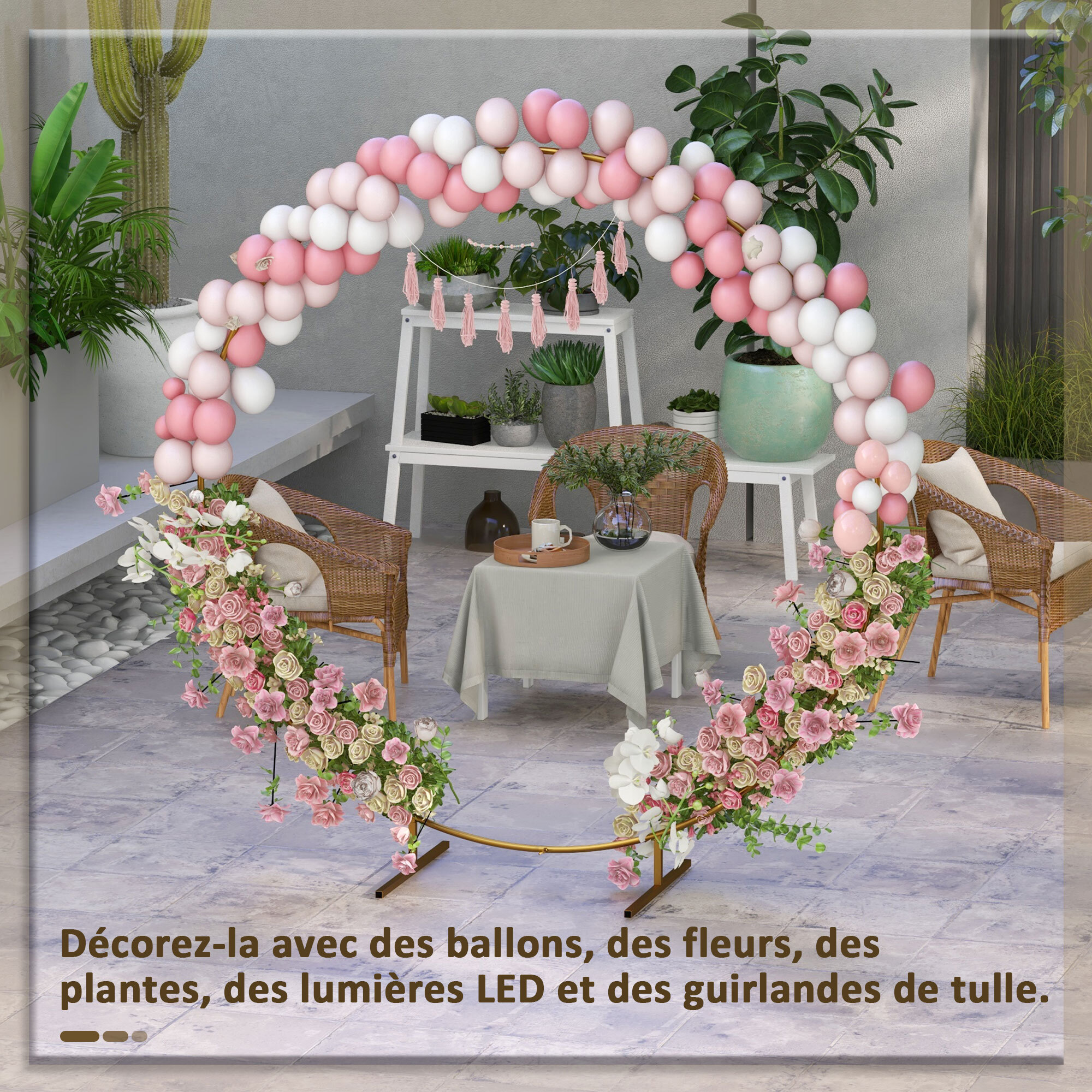 Arche décorative - arche de mariage - arche de ballon - dim. 222L x 60l x 224H cm - acier doré