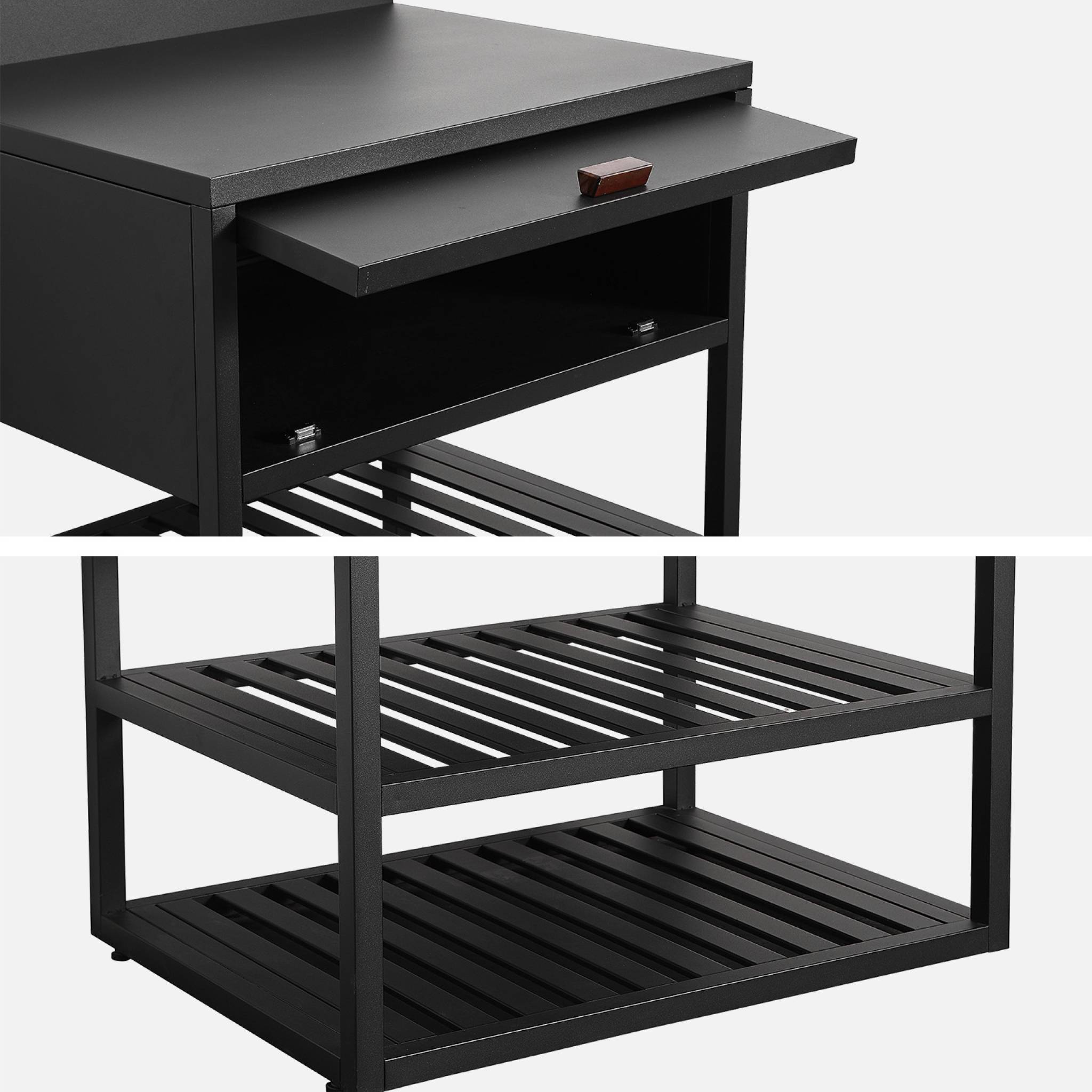 Cuisine extérieure acier 1 armoire 2 étagères L80cm noir - Thira