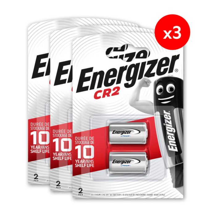 Pack de 3 - Energizer Pile Lithium CR2, pack de 2 Piles