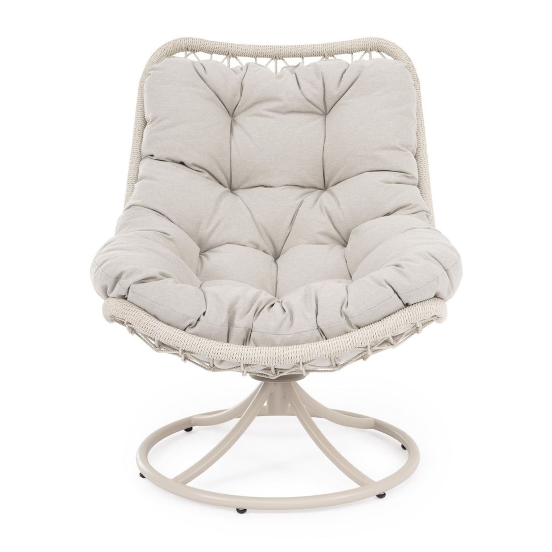 Poltrona girevole da giardino VIGO beige chiaro con intreccio in fibra sintetica e cuscino