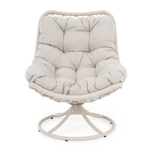 Poltrona girevole da giardino VIGO beige chiaro con intreccio in fibra sintetica e cuscino