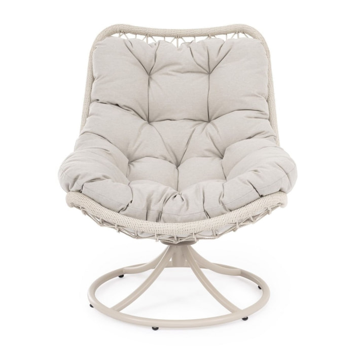 Poltrona girevole da giardino VIGO beige chiaro con intreccio in fibra sintetica e cuscino