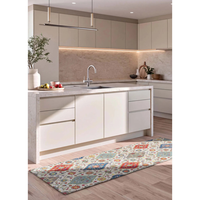 RICCI Alfombra lavable de cocina diseño bohemio multicolor, varias medidas disponibles.