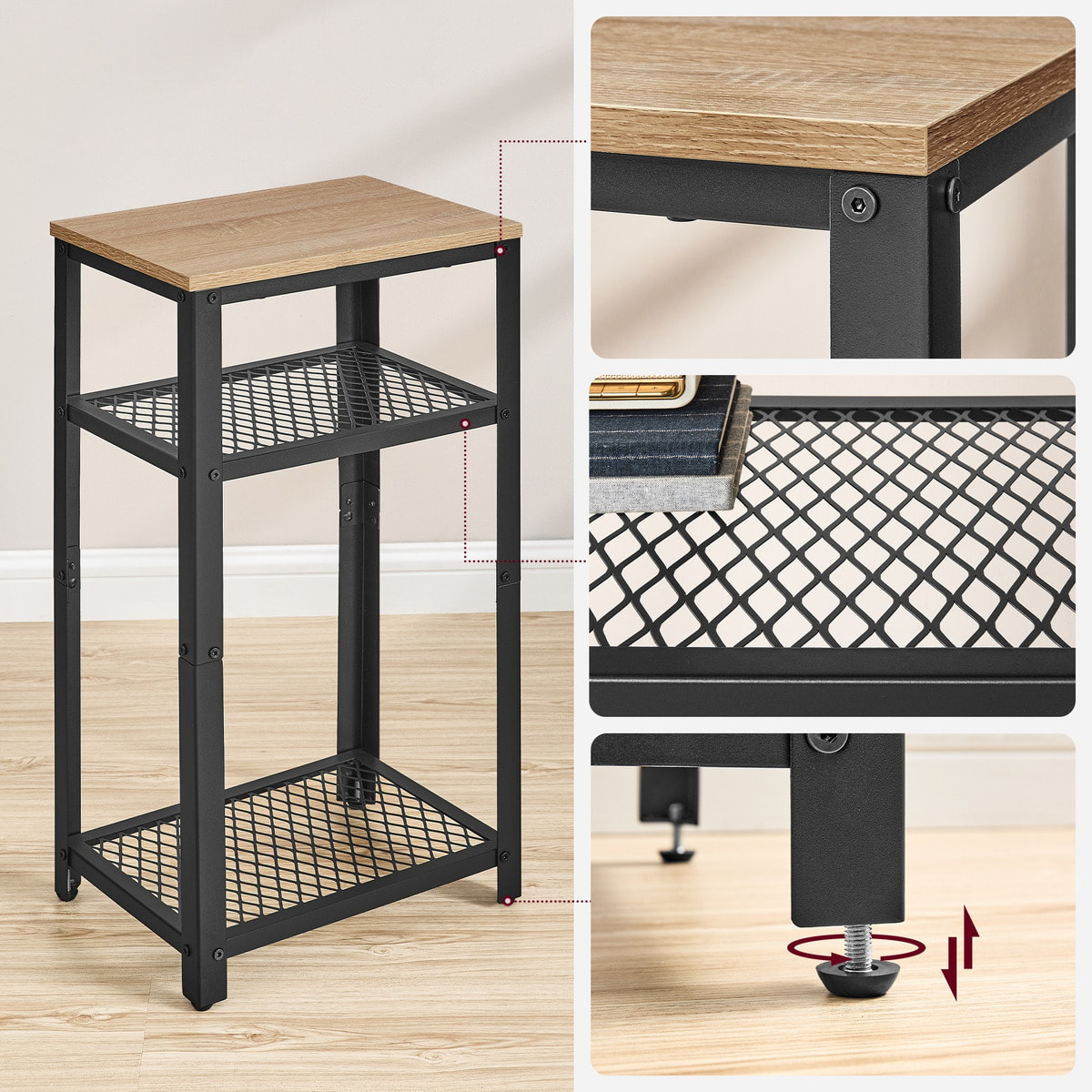 Tavolino sidetable industrial Sonoma in metallo e legno