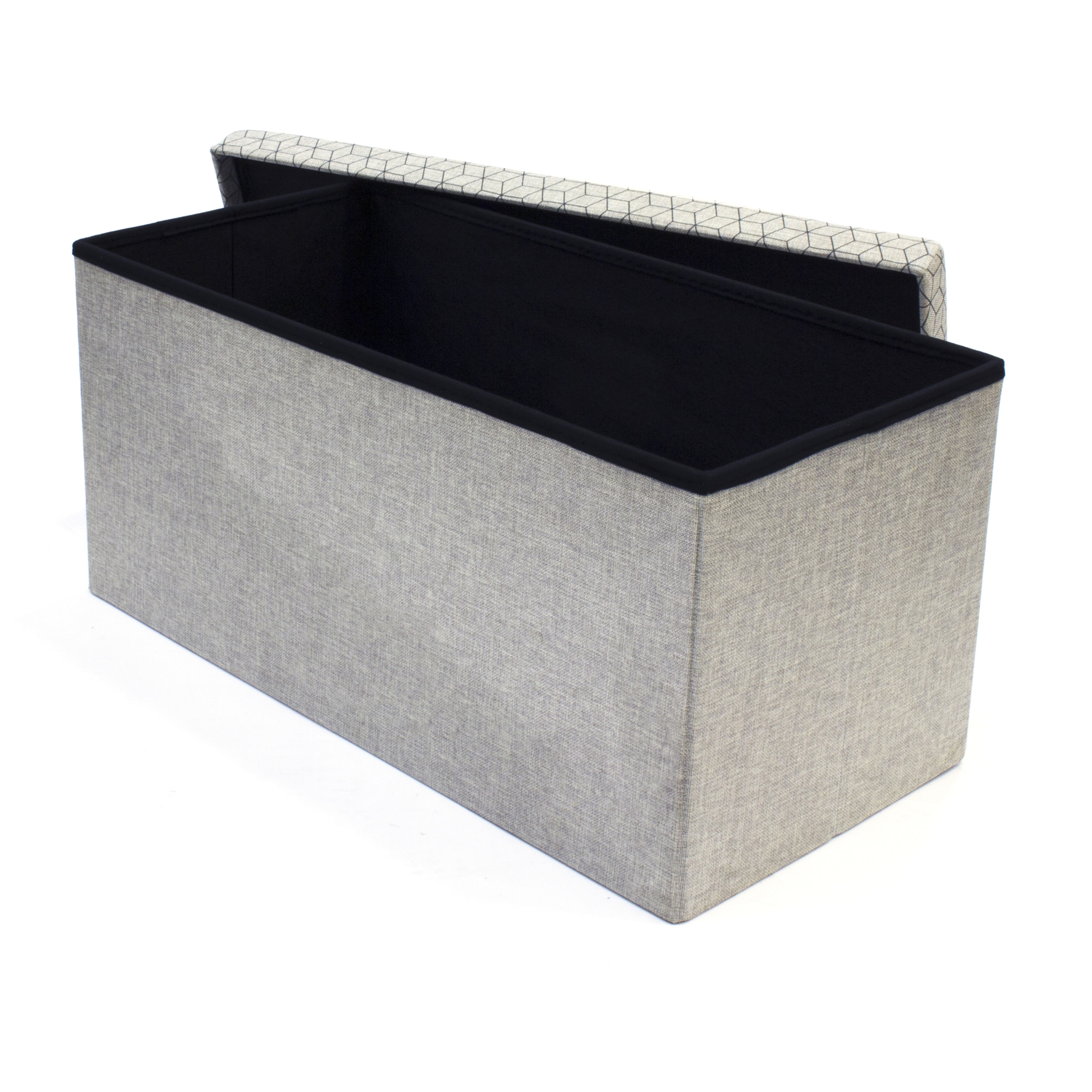 Coffre Banc Pliable Gris Motif Noir