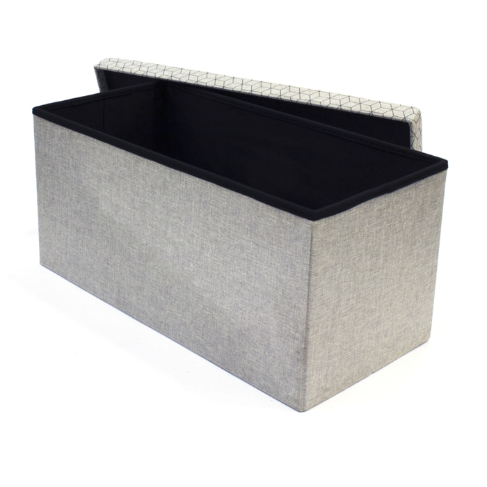 Coffre Banc Pliable Gris Motif Noir
