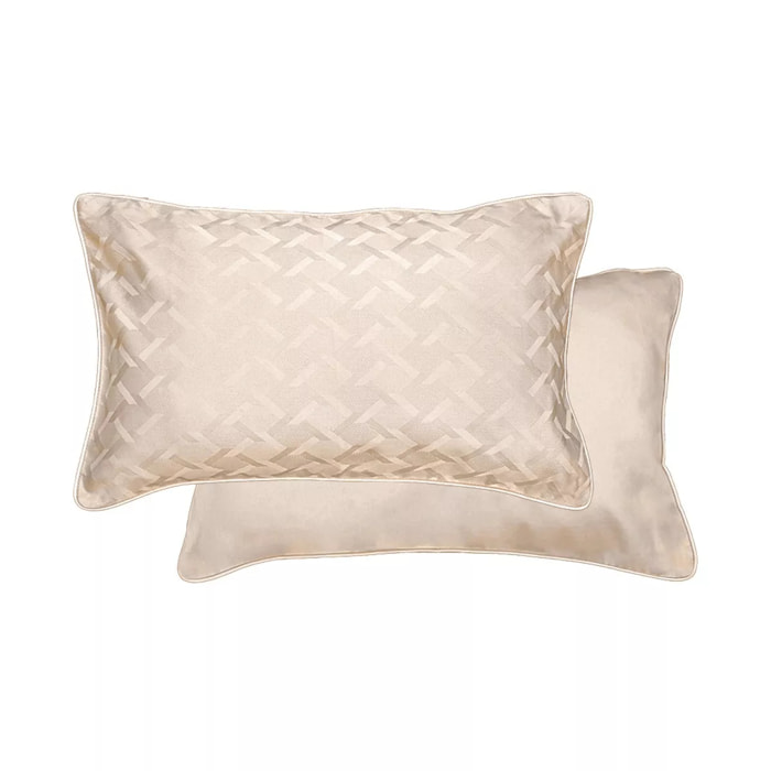 Taie d'oreiller satin de coton motif jacquard beige Adagio lin