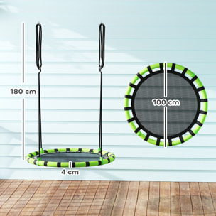 Balançoire nid d'oiseau ronde balançoire panier dia. 1 m 4 anneaux cordages inclus noir vert