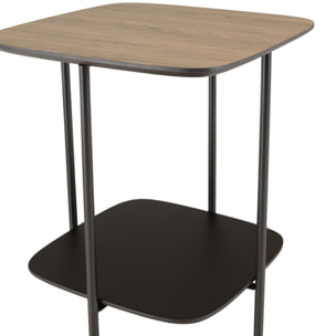 JULIA - Table d'appoint 2 plateaux bi-matière mocha/noir pieds métal