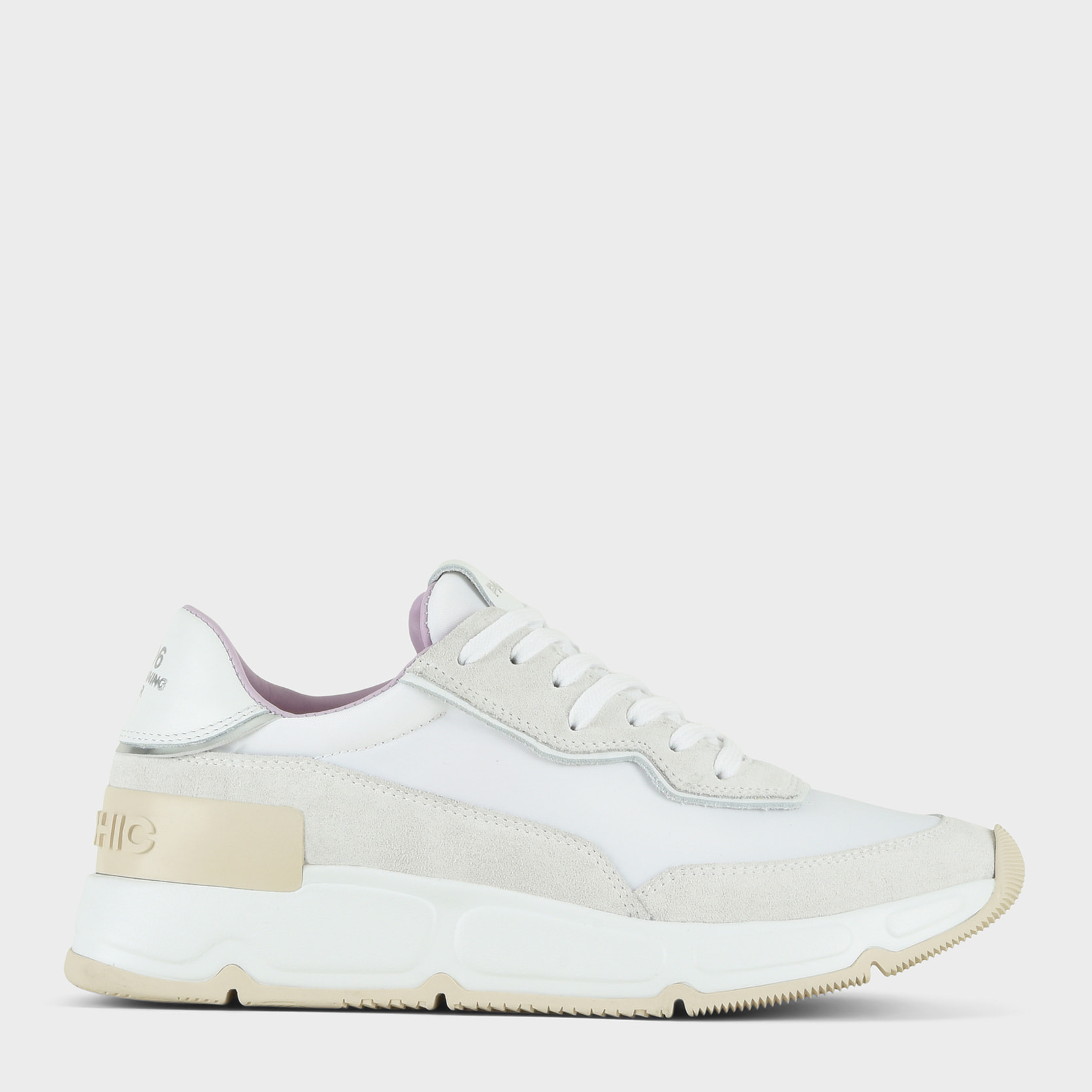 SNEAKER MUJER P06 DE NAILON ANTE Y PIEL EFECTO ESPEJO BLANCO