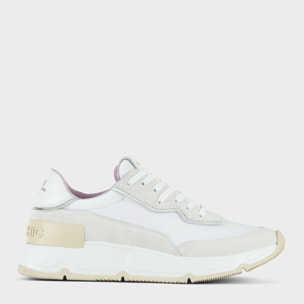 SNEAKER MUJER P06 DE NAILON ANTE Y PIEL EFECTO ESPEJO BLANCO