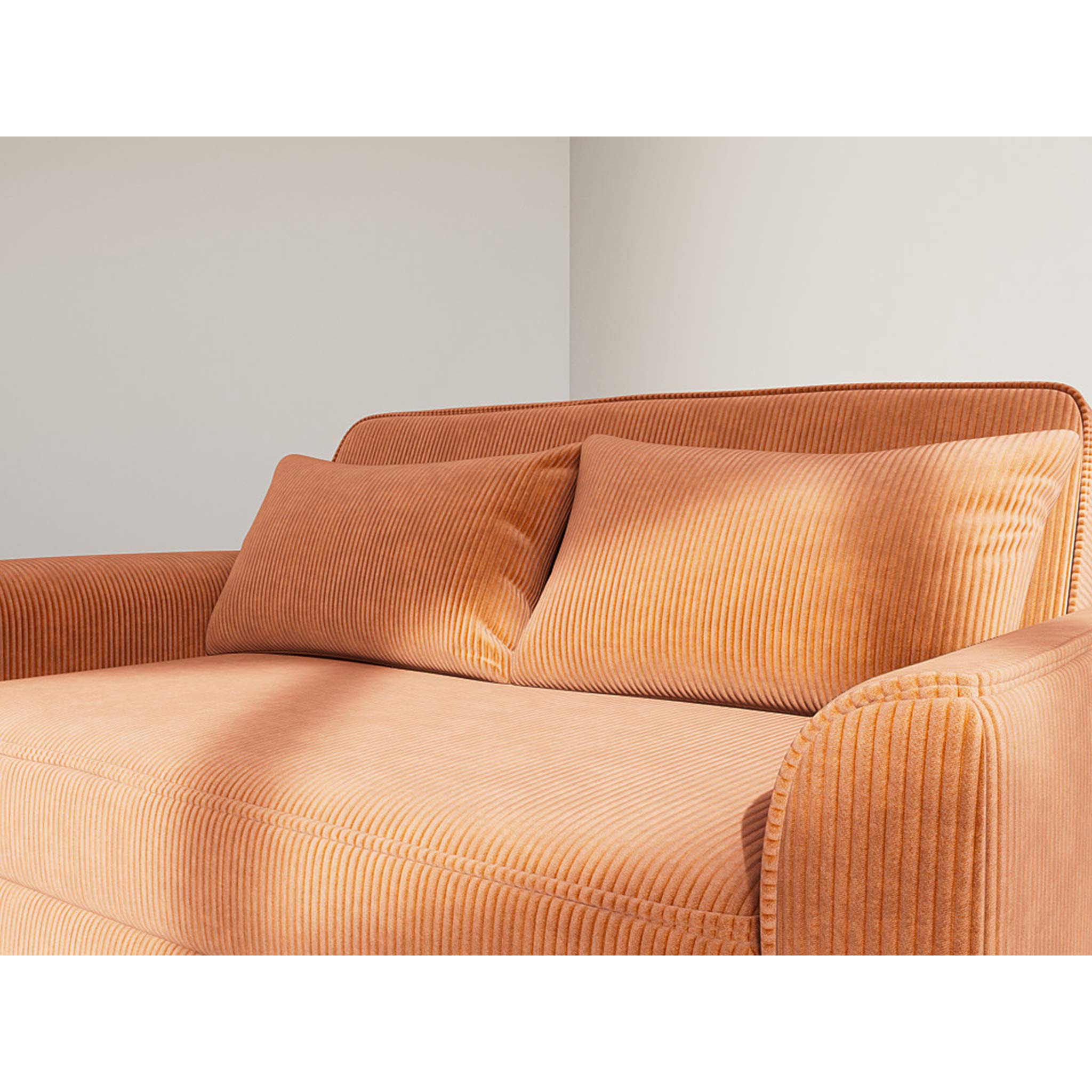 Ernest - Canapé droit 2 places convertible en velours côtelé - Terracotta