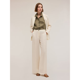 Motivi - Pantaloni wide leg misto lino - Bianco