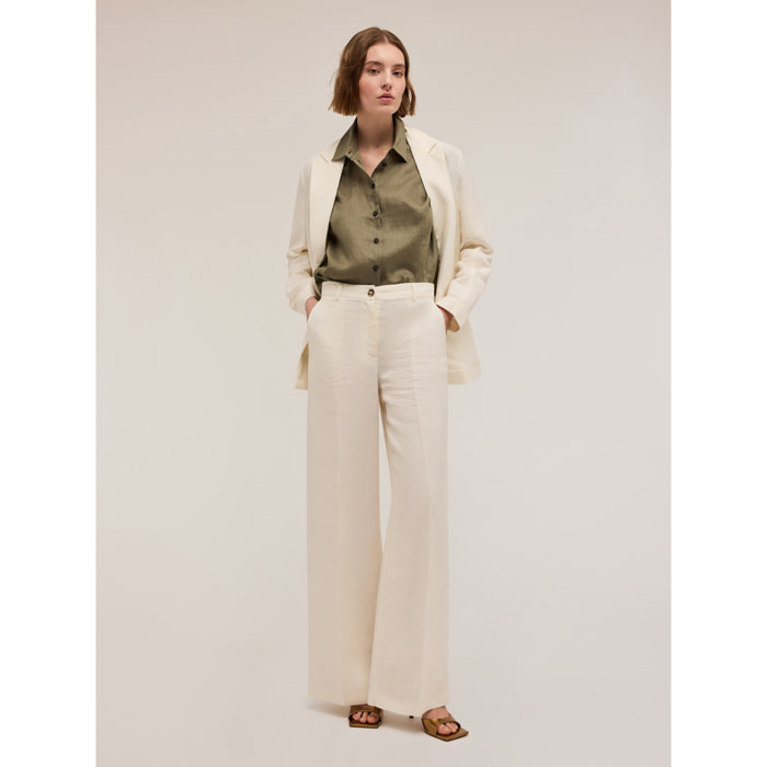 Motivi - Pantaloni wide leg misto lino - Bianco