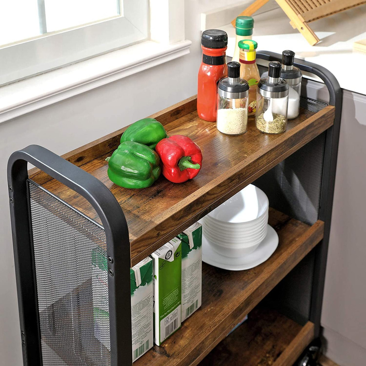 Carrello da cucina industrial Nashville in legno e metallo