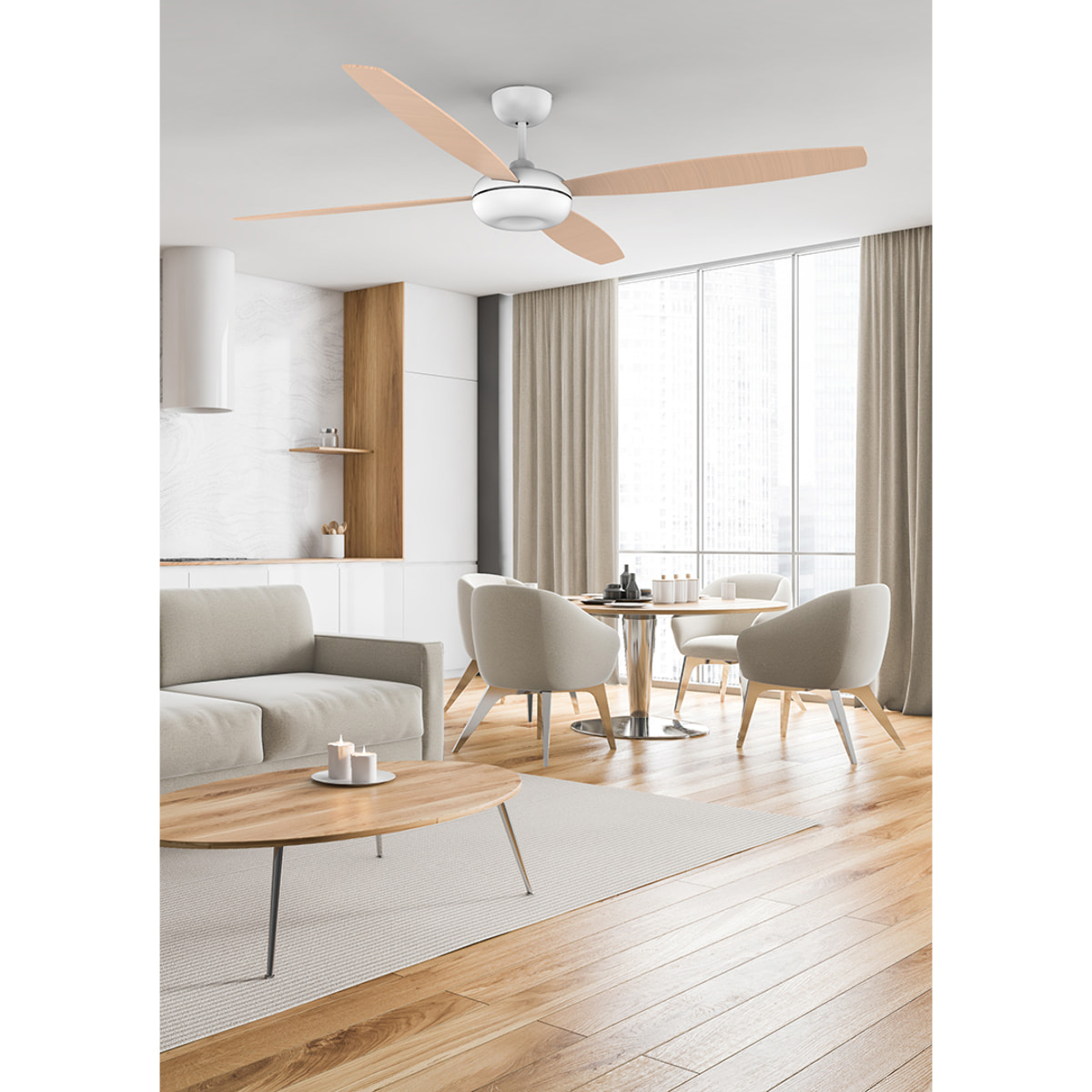 Forlight Ventilador Kudari Blanco Madera clara Blanco
