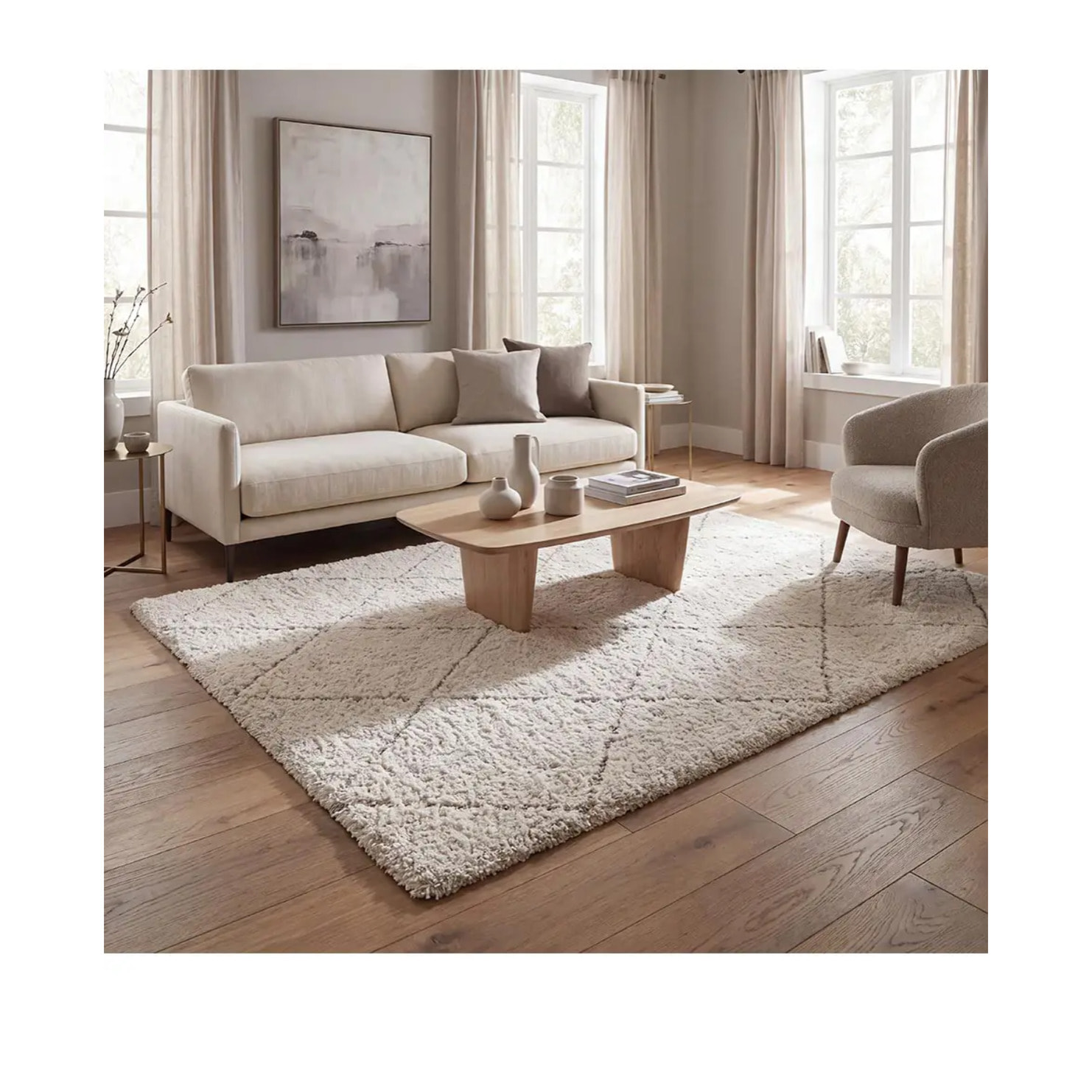 ATESA Alfombra shaggy suave estilo escandinavo blanca, varias medidas disponibles