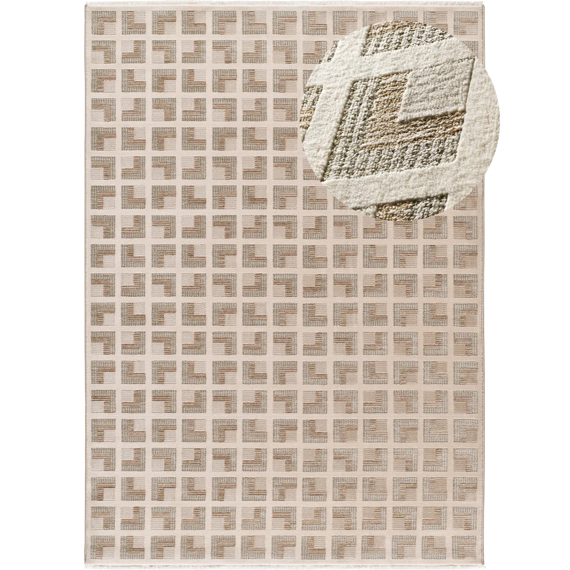 ONA Alfombra geométrica con flecos beige, varias medidas disponibles.