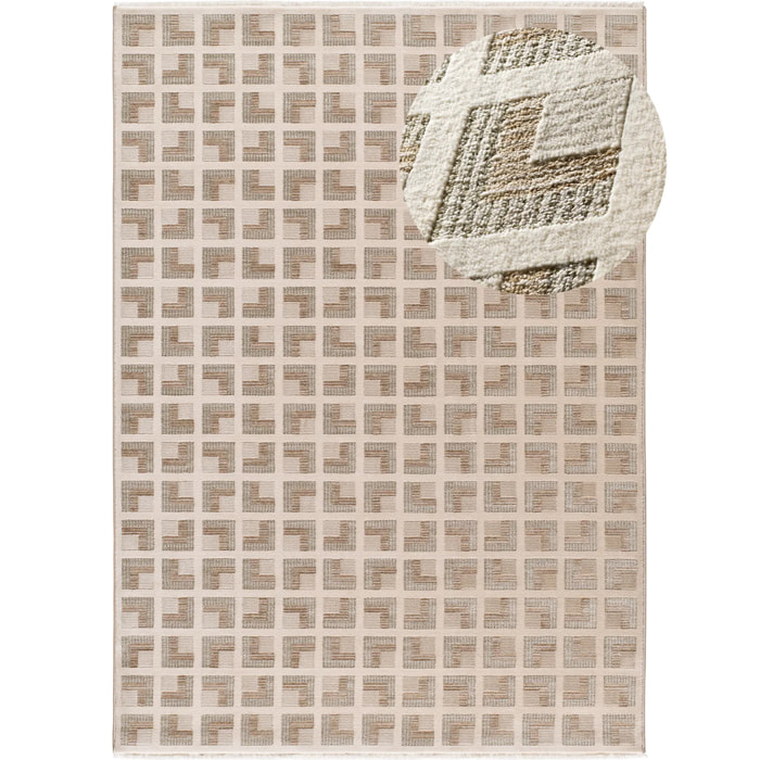 ONA Alfombra geométrica con flecos beige, varias medidas disponibles.