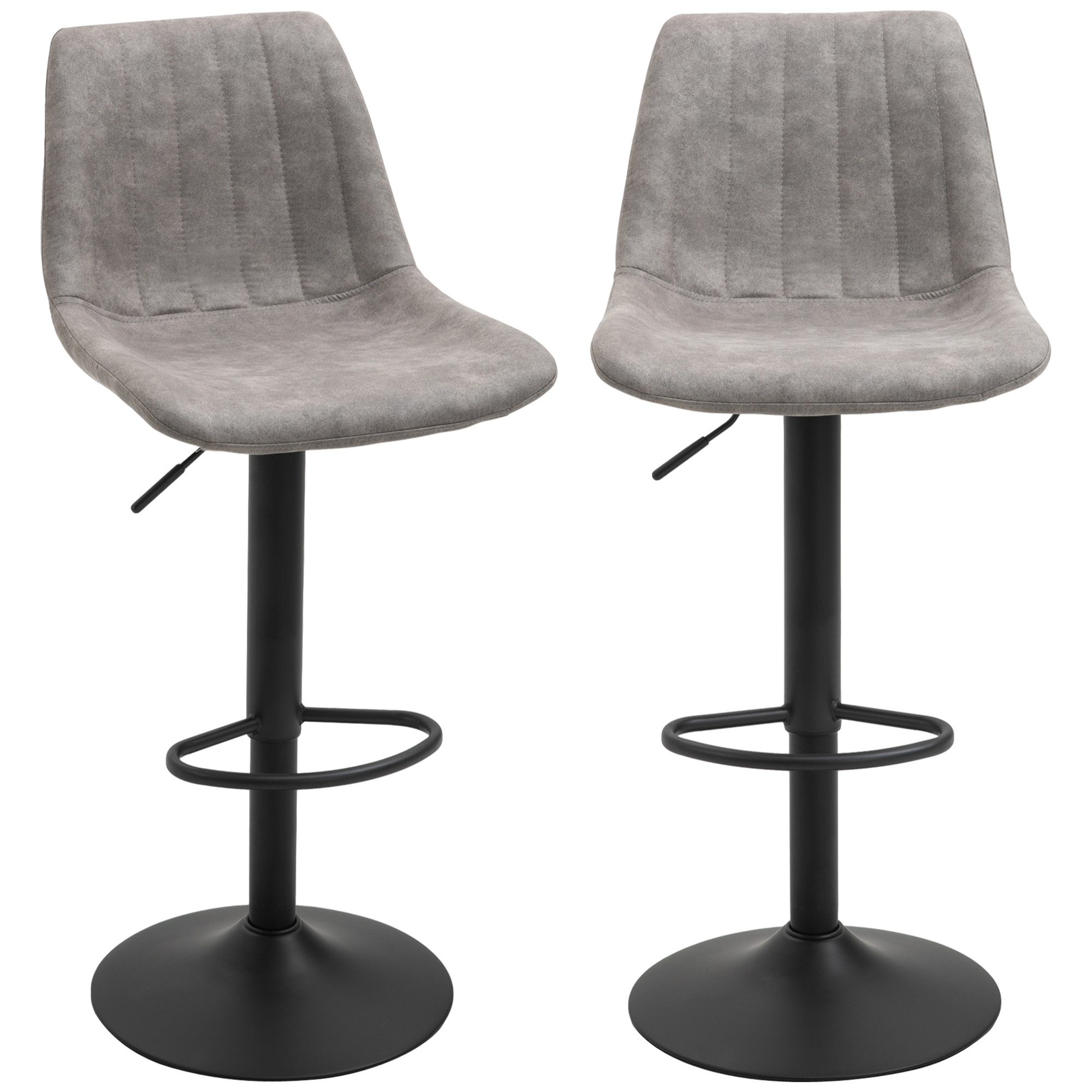 Lot de 2 tabourets de bar style vintage hauteur réglable pivotant repose-pied gris