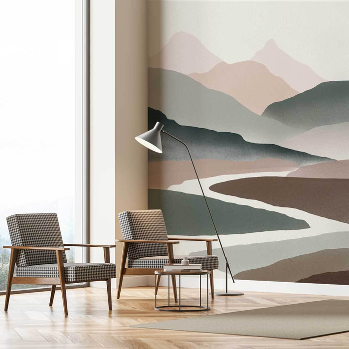 Papier peint panoramique vallon et rivière Intissé